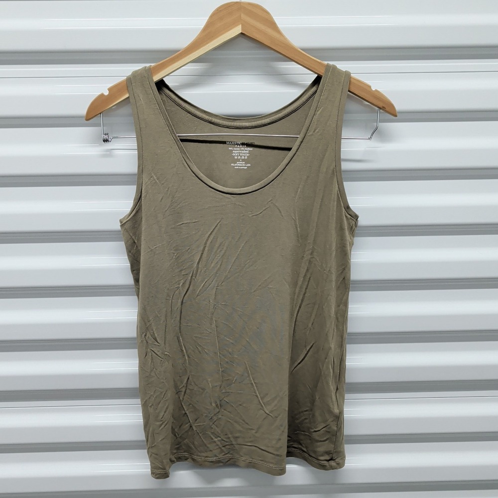 Majestic Filatures Tank Top Size 4 Olive‎ Green Soft Touch Viscose Scoop Neck